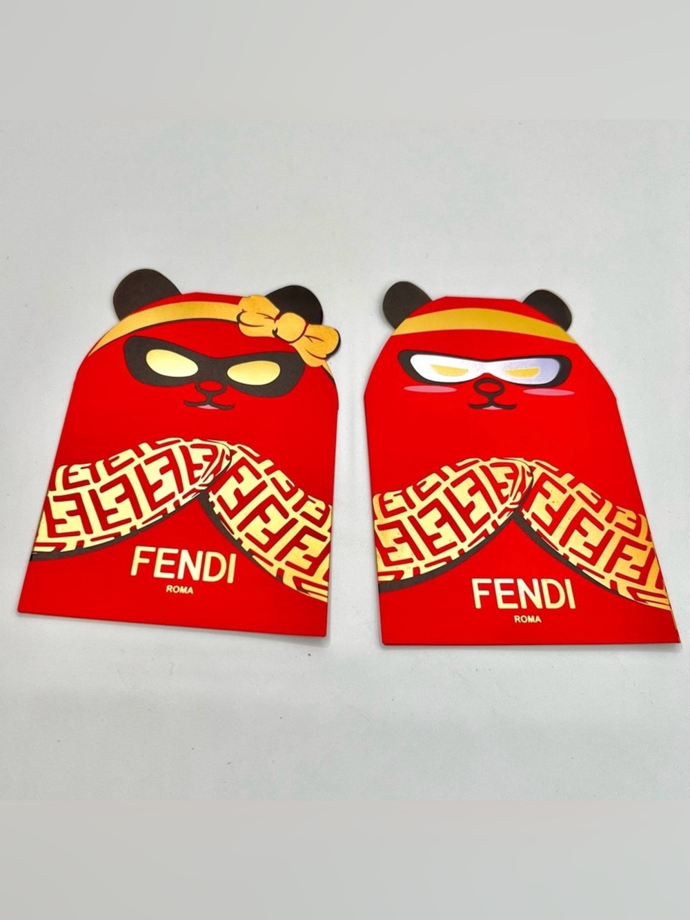 Fendi Red and Gold Bear Motif Envelopes - set of 2